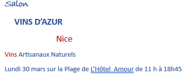 SALON des VINS D&rsquo;AZUR à Nice lundi 30 mars 2026
